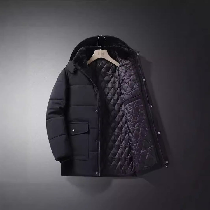 Herren Wattierte Thermojacke mit gesteppter Innenfüllung, Kunstfellkragen und Pattentaschen Drune