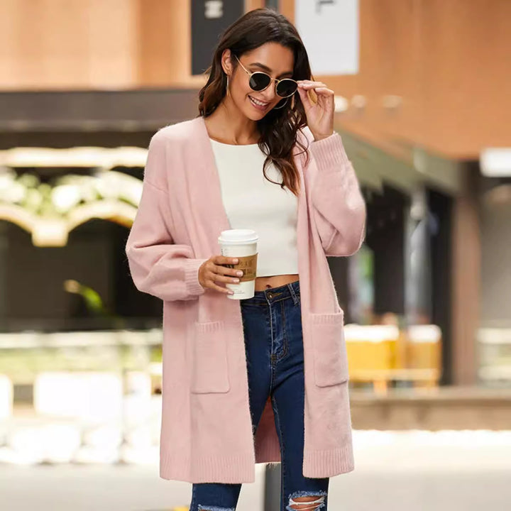 Damen Langer Strickcardigan mit weicher Textur und praktischen Taschen Drune