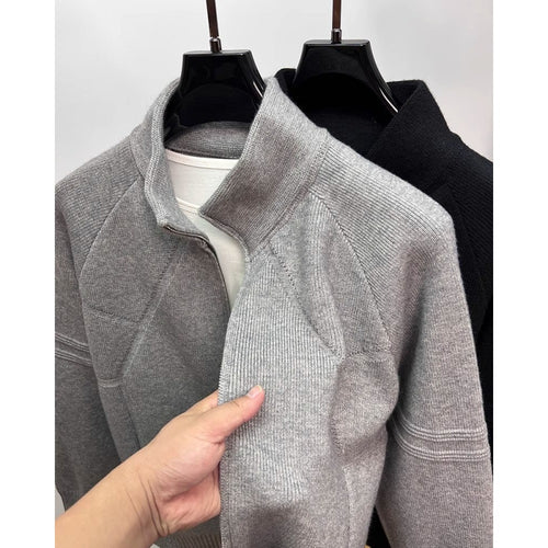 Herren Strukturierte Halbzip-Strickjacke mit Stehkragen und Raglanärmeln Drune