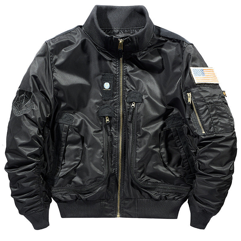 Herren nan windabweisende Pilot-Flightjacke mit modularen Fronttaschen, Ärmelorganizer und elastischem Bund Drune