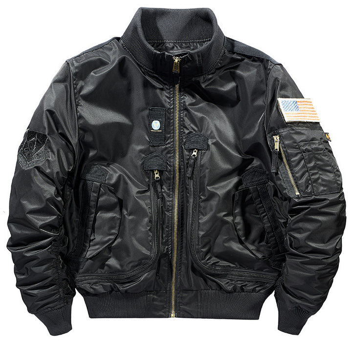 Herren nan windabweisende Pilot-Flightjacke mit modularen Fronttaschen, Ärmelorganizer und elastischem Bund Drune