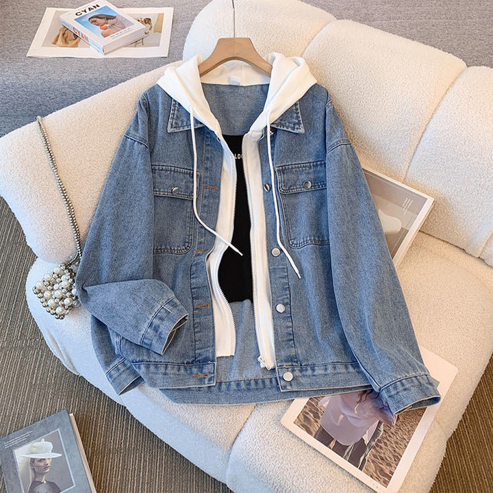Damen lässige Denimjacke mit herausnehmbarer Kapuze Drune