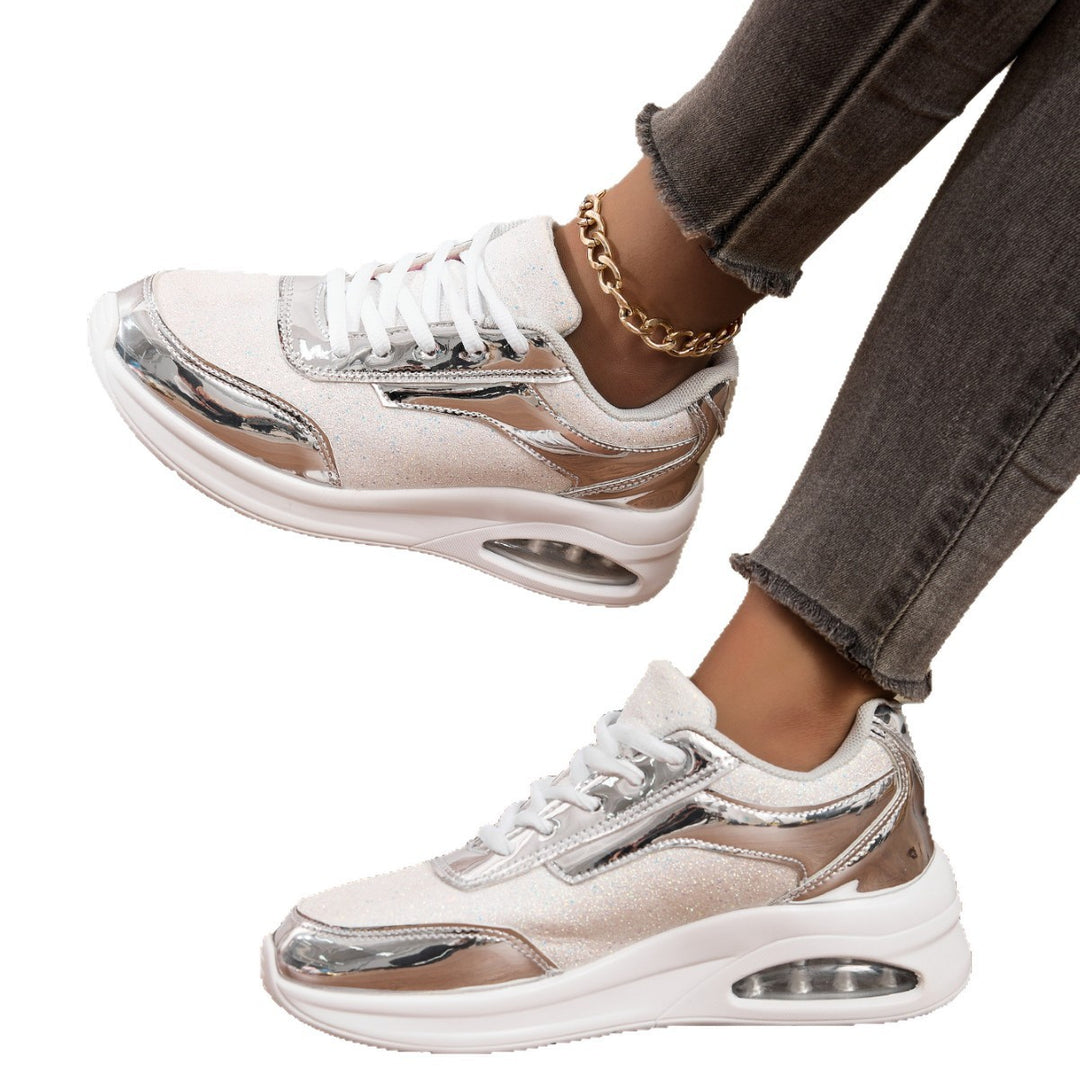 Damen nan elegante Stadt-Sneaker mit glitzerndem Textiloberteil, reflektierenden Metallic-Overlays und integriertem Dämpfungskern Drune