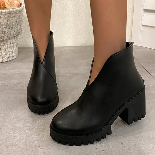 Damen Stiefeletten mit robustem Blockabsatz und rutschfester Sohle Drune