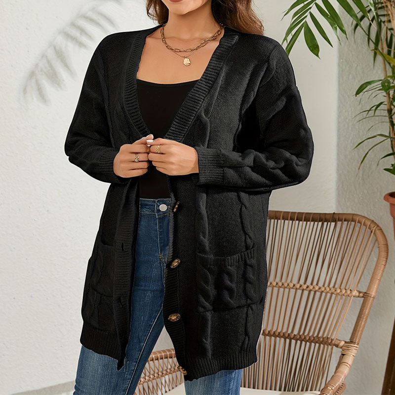 Damen Grobstrick Cardigan mit Taschen und Knopfverschluss Drune