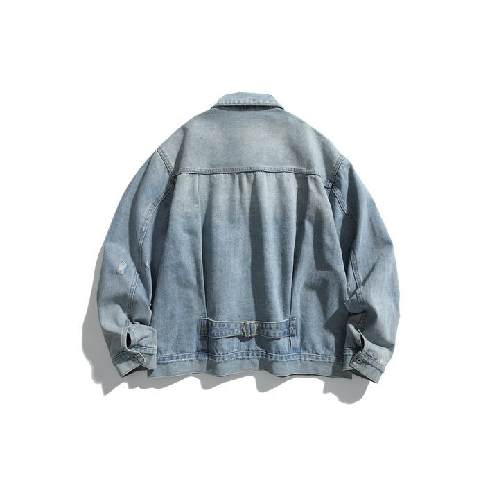 Unisex Oversized Jeansblouson mit Used‑Look, kastigem Schnitt und Brustklappen Drune
