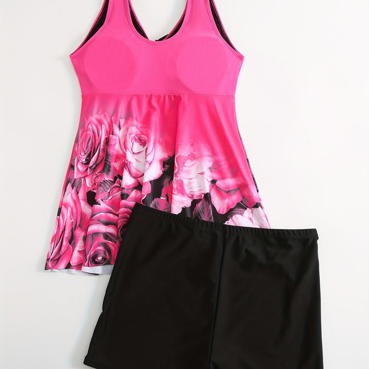 Damen Badeanzug mit Hohem Schnitt und Blumendruck Drune