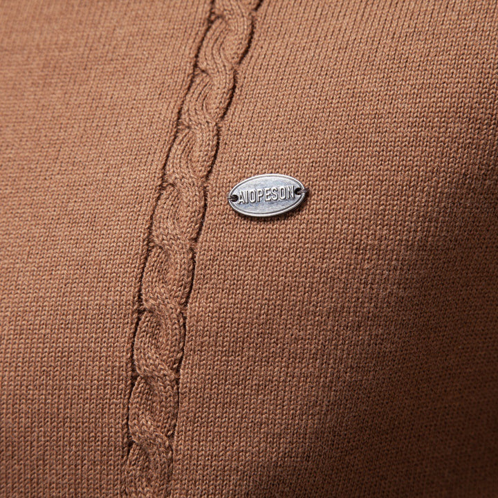 Herren Feinstrickpullover mit halbem Reißverschluss und vertikalem Zopfmuster Drune
