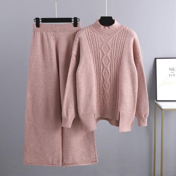 Damen eleganter Strickanzug mit hohem Kragen und farbenfrohem Muster Drune