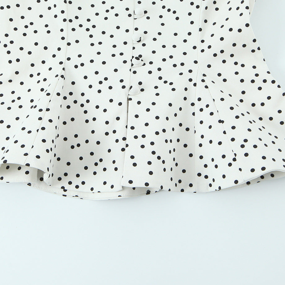 Damen Polka-Dot Tailliertes Oberteil mit eleganter Knopfleiste Drune