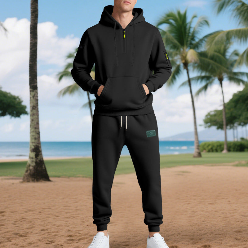 Herren nan Half-Zip Kapuzenpullover und tapered Jogginghose Set mit Kängurutasche, Reißverschlussdetails und elastischem Tunnelzugbund Drune