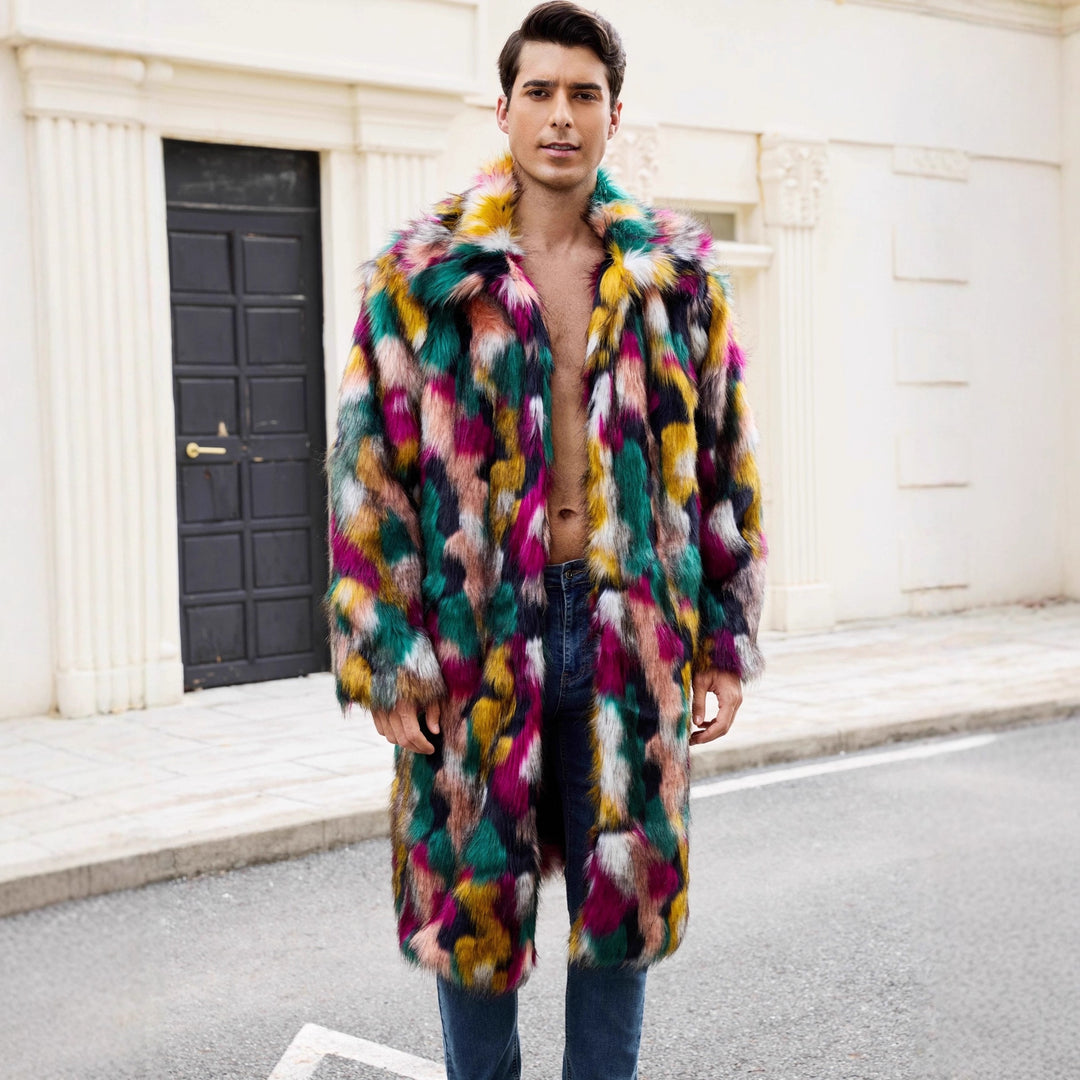 Herren Luxuriöser Kunstpelzmantel mit farbenfrohem Design Drune