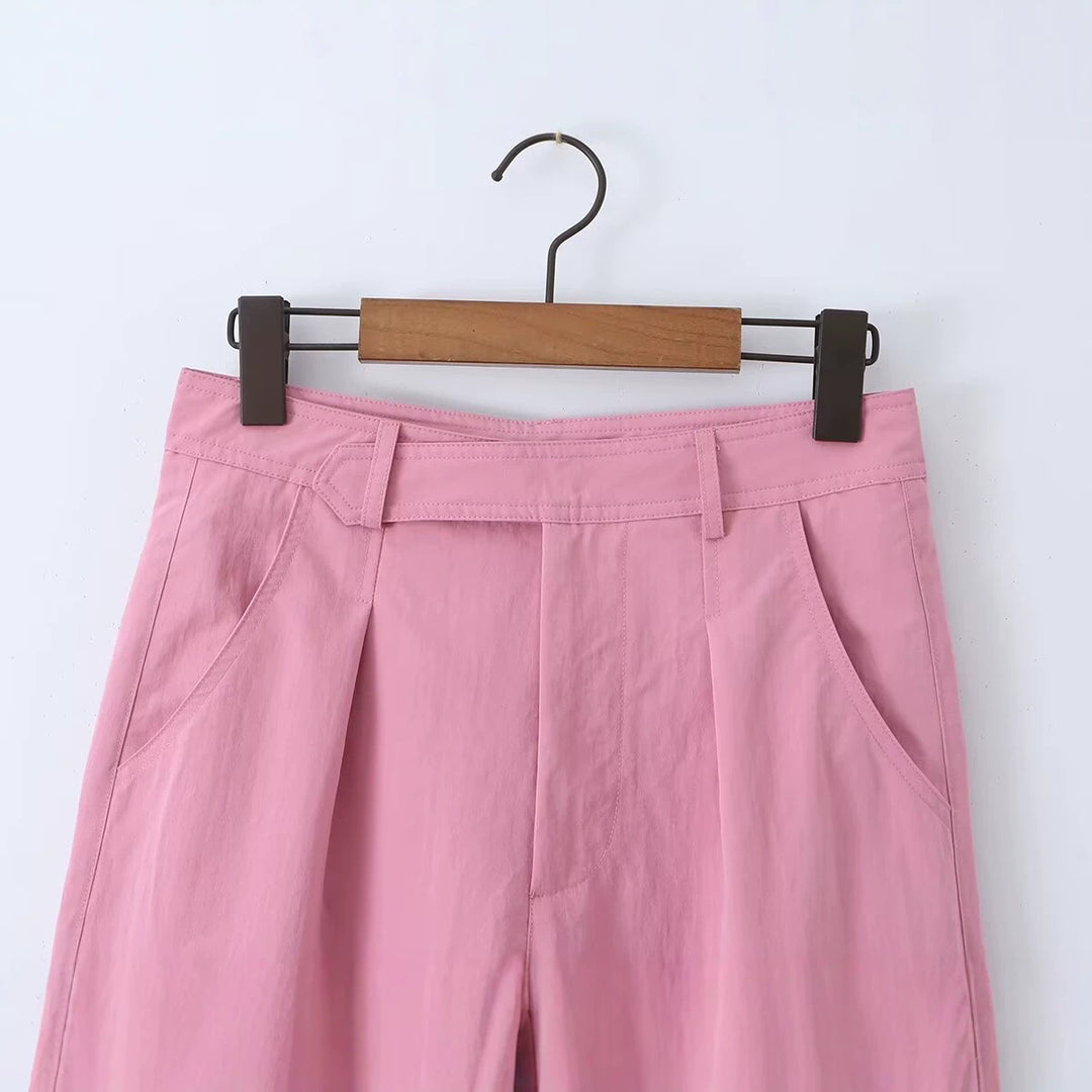 Damen Hochtaillierte weite Bundfaltenhose mit Bügelfalte und Eingrifftaschen Drune