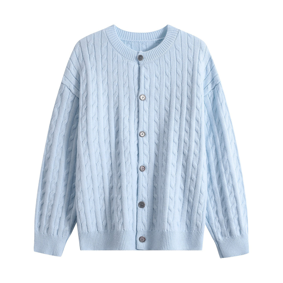 Damen Grobstrick-Cardigan mit Zopfmuster, Rundhalsausschnitt & durchgehender Knopfleiste Drune
