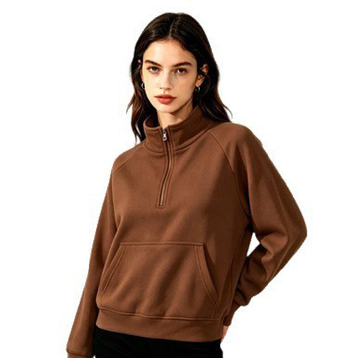 Damen Sportlicher Kapuzenpullover mit Stehkragen Drune