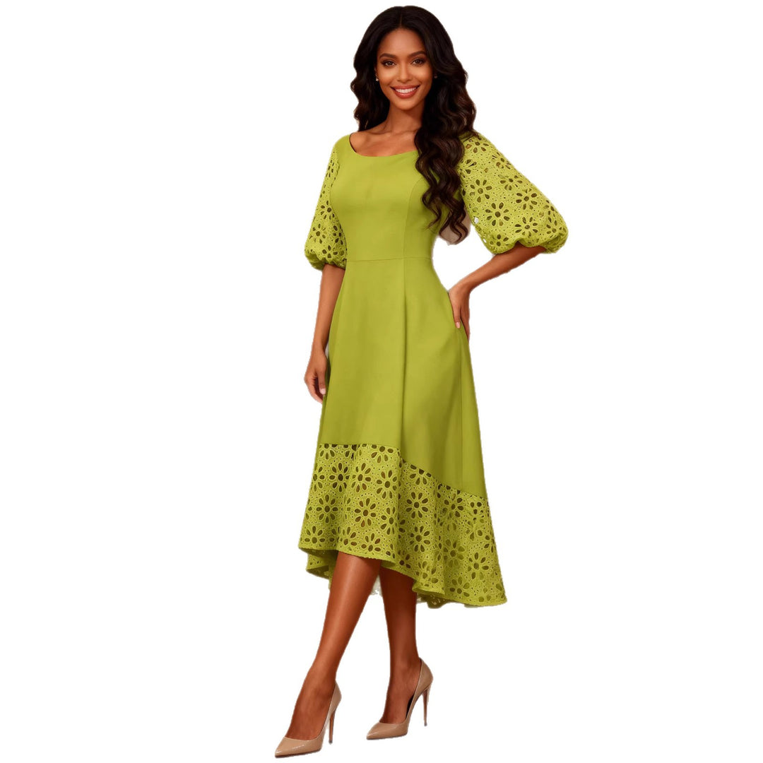 Damen Midi-Kleid mit eleganten Lochmuster-Details Drune