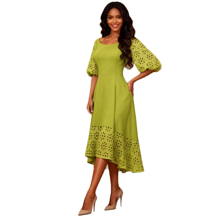 Damen Midi-Kleid mit eleganten Lochmuster-Details Drune