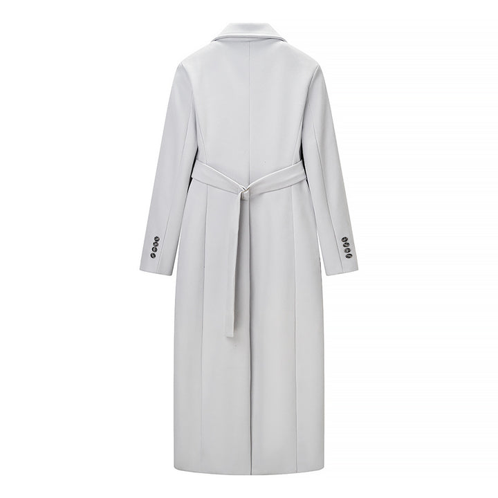 Damen Longline-Mantel aus Wollmix mit figurnaher Silhouette, Reverskragen und durchgehender Knopfleiste Drune