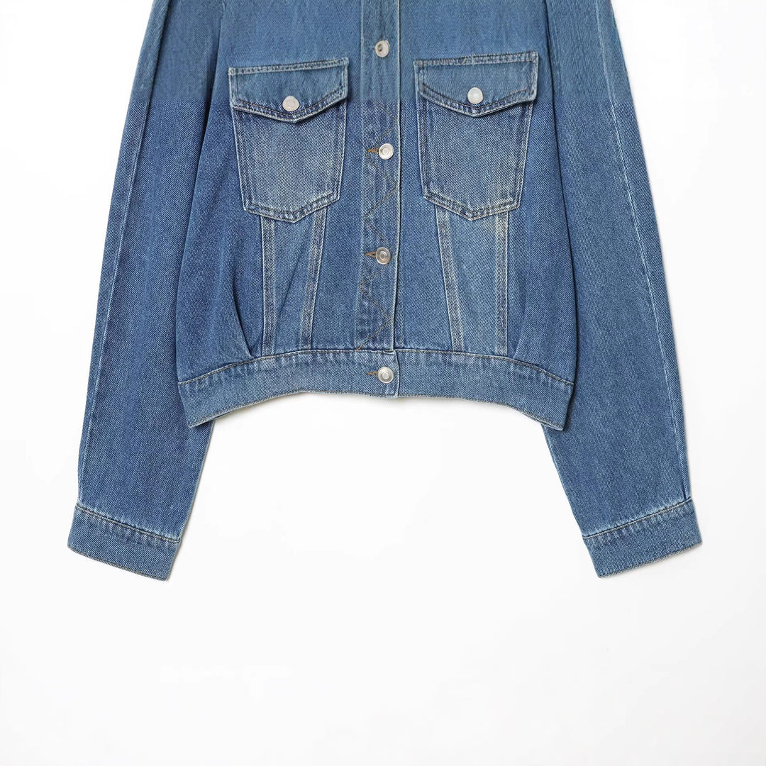 Damen Kurz geschnittene Oversize-Jeansjacke mit Pattentaschen Drune