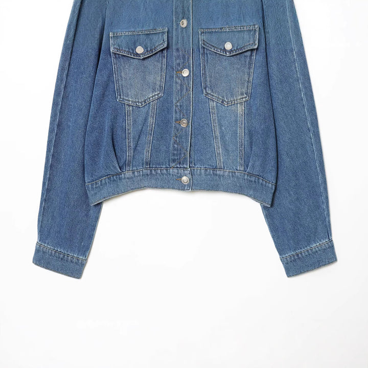 Damen Kurz geschnittene Oversize-Jeansjacke mit Pattentaschen Drune