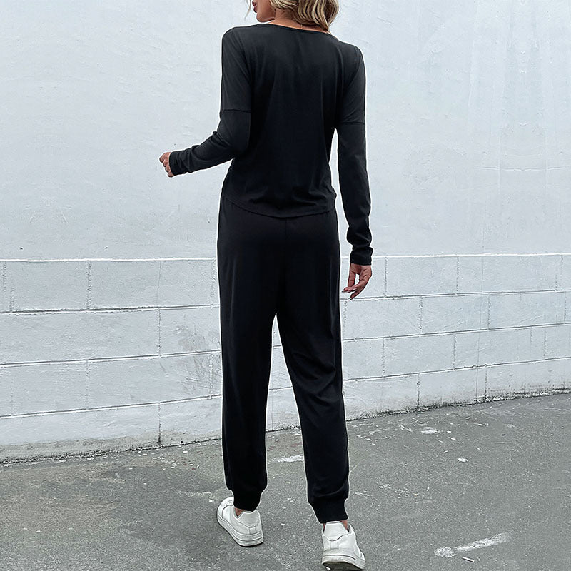 Damen Lässiger Zweiteiler mit Twist‑Top und Bundfalten‑Jogger Drune