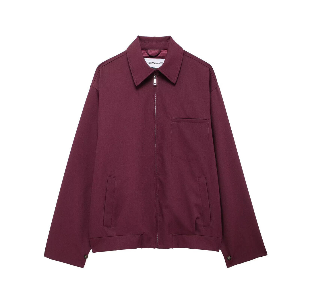 Damen Oversized Blouson mit Reißverschluss, Hemdkragen und Eingrifftaschen Drune