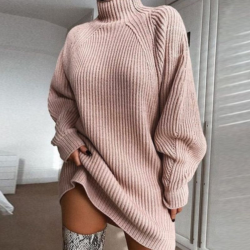 Damen Oversized Strickpullover mit Stehkragen und seitlichem Schlitz Drune