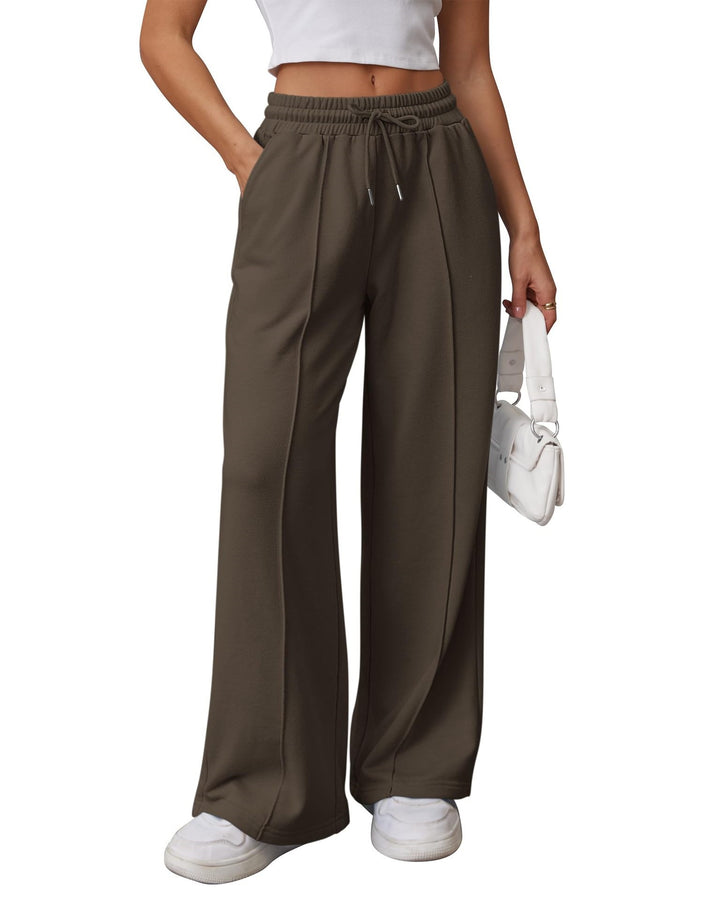 Damen nan High-Waist Relax-Freizeithose mit doppeltem Rippbund, sichtbarer Bügelfalte und weitem Bein Drune
