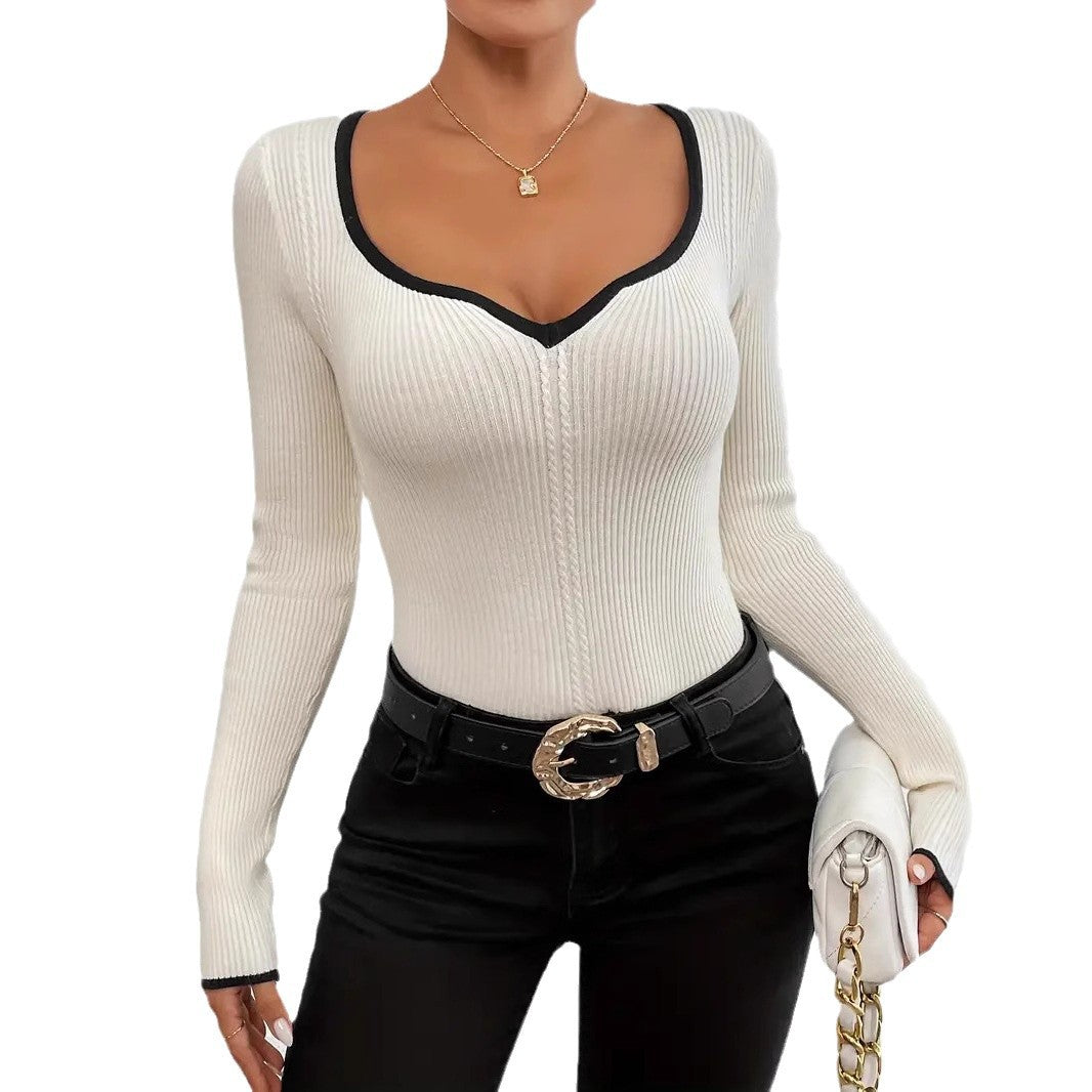 Damen Langarm-Bodysuit mit tiefem Ausschnitt Drune