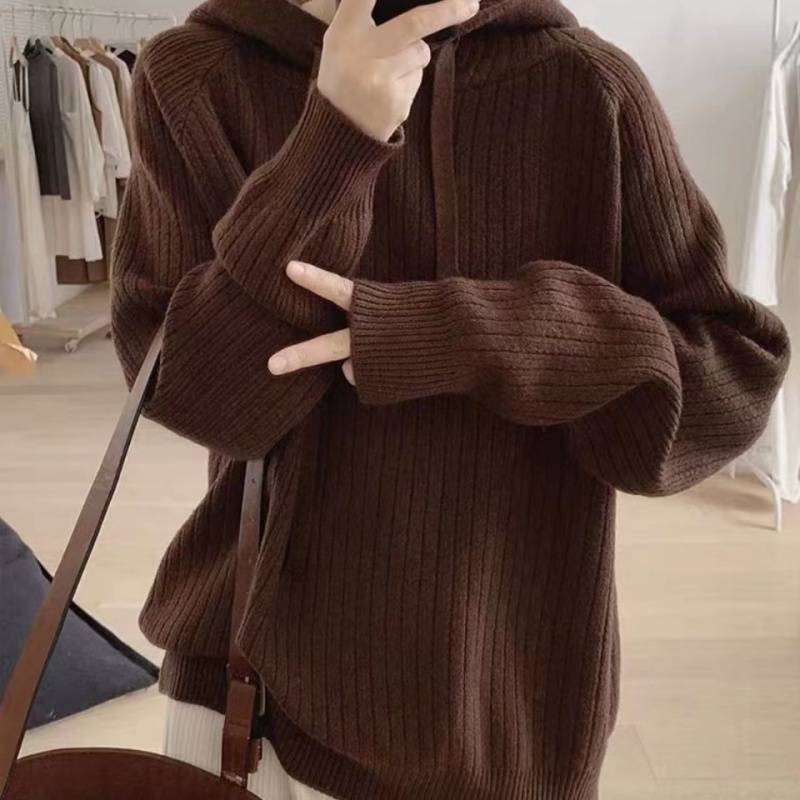 Damen Modischer Kapuzenpullover mit Rippstruktur und lässigem Schnitt Drune