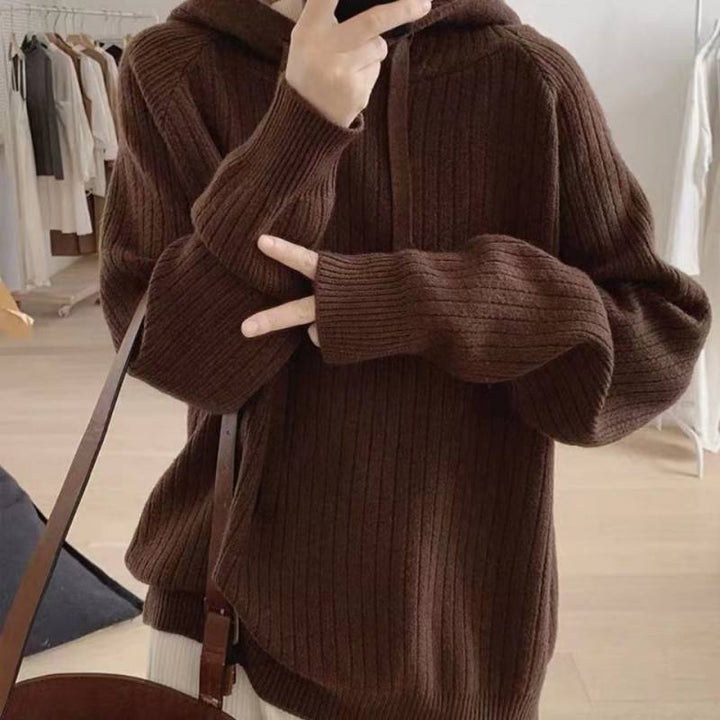 Damen Modischer Kapuzenpullover mit Rippstruktur und lässigem Schnitt Drune