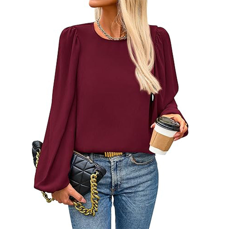 Damen Bluse mit angeschnittenen Ärmeln und eleganten Puffärmeln Drune