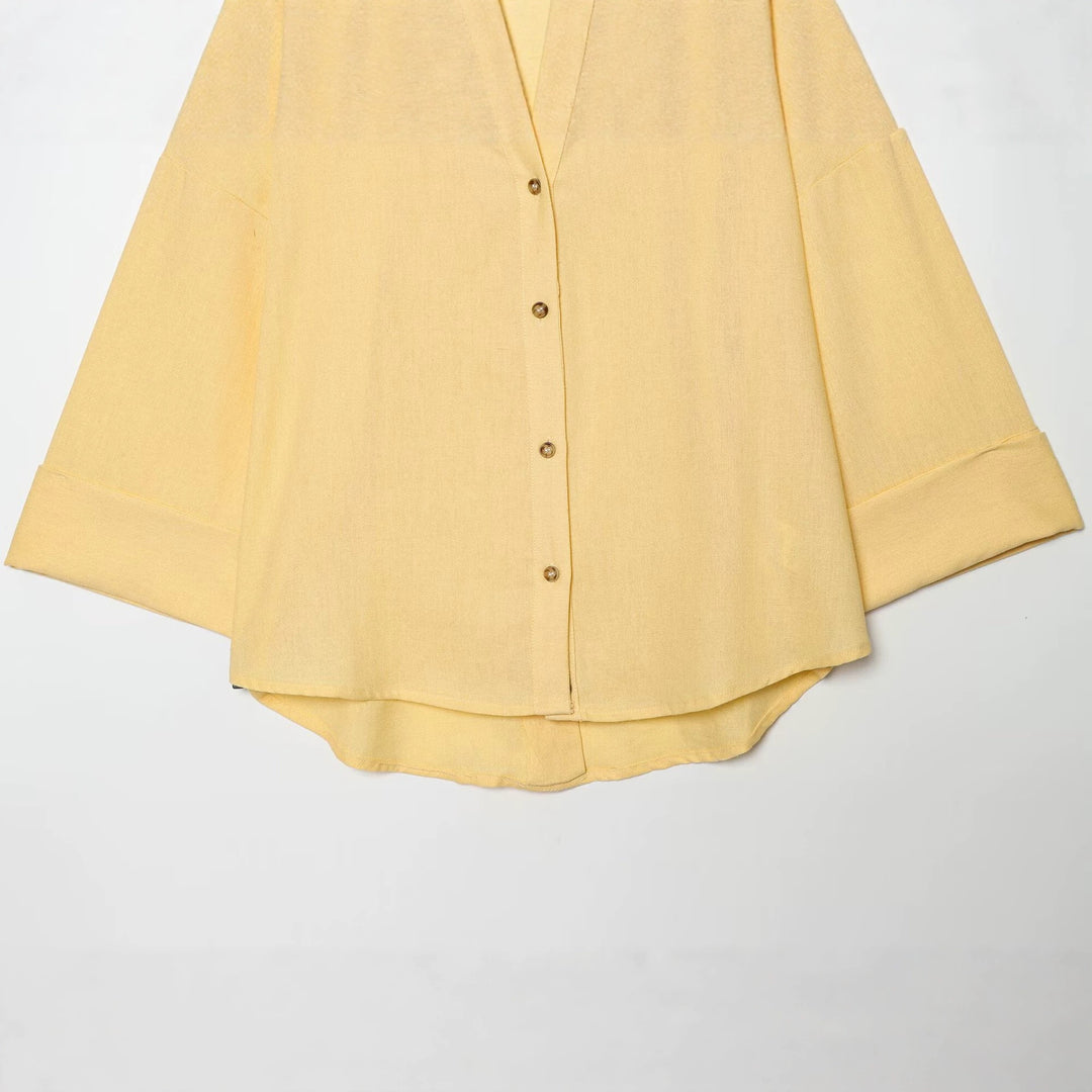 Damen Oversize Hemdbluse mit 3/4‑Ärmeln, High‑Low‑Saum und Hemdkragen Drune