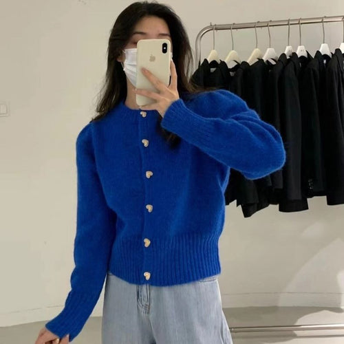 Damen Strickjacke mit Herzknöpfen und feiner Rippstruktur Drune