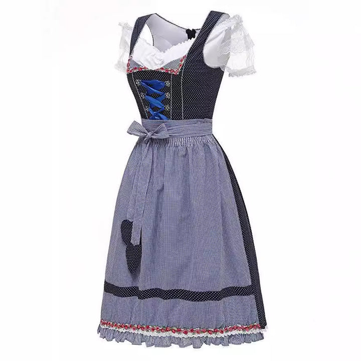 Damen nan alpines Midi-Trachtenkleid mit geschnürtem Mieder, Kurzbluse und dekorativer Herzschürze Drune