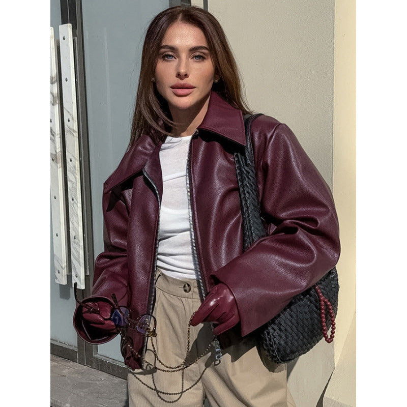 Damen Kunstlederjacke mit Oversized-Schnitt und klassischem Kragen Drune