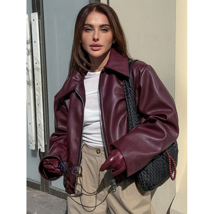 Damen Kunstlederjacke mit Oversized-Schnitt und klassischem Kragen Drune
