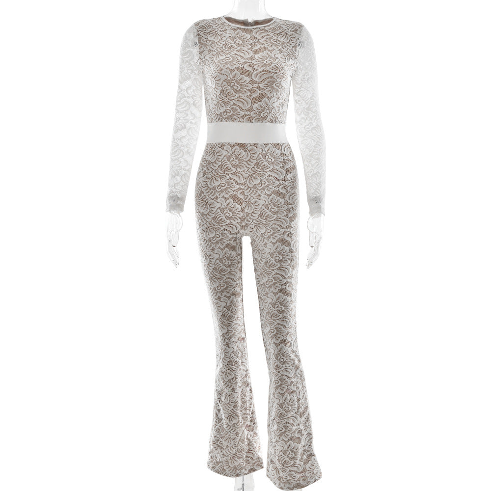 Damen Eleganter Spitzen-Overall mit floralen Motiven Drune