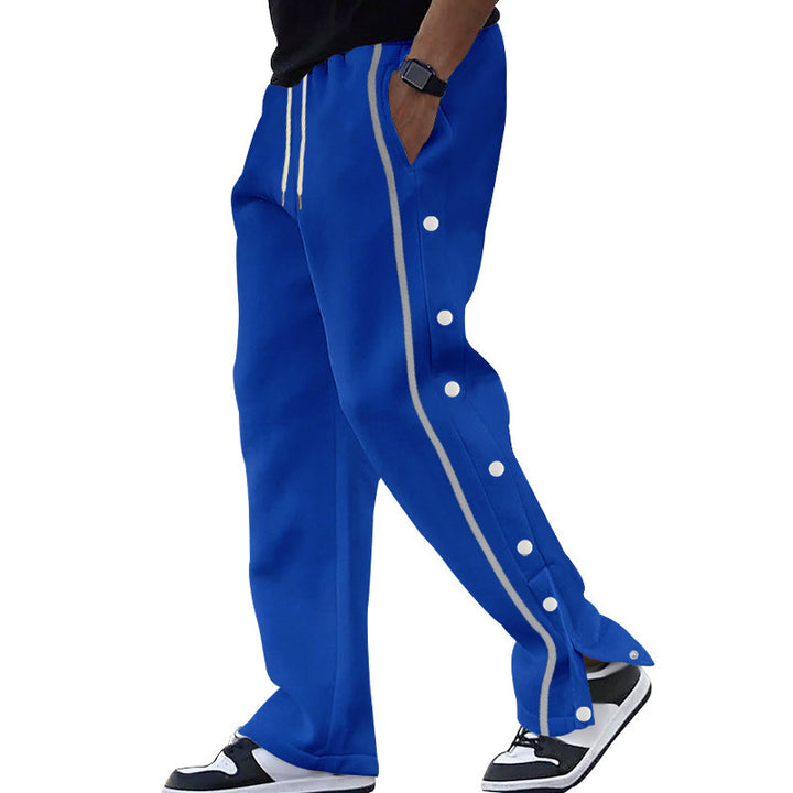 Herren Seitenknopf-Jogginghose mit Kontraststreifen und Kordelzug Drune