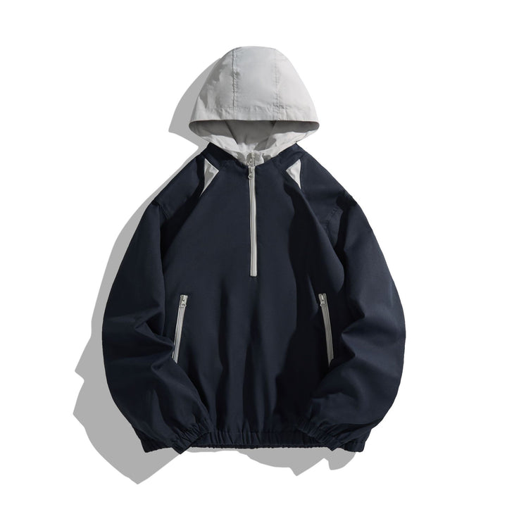 Unisex Leichter Anorak mit Kontrastkapuze und halbem Reißverschluss Drune