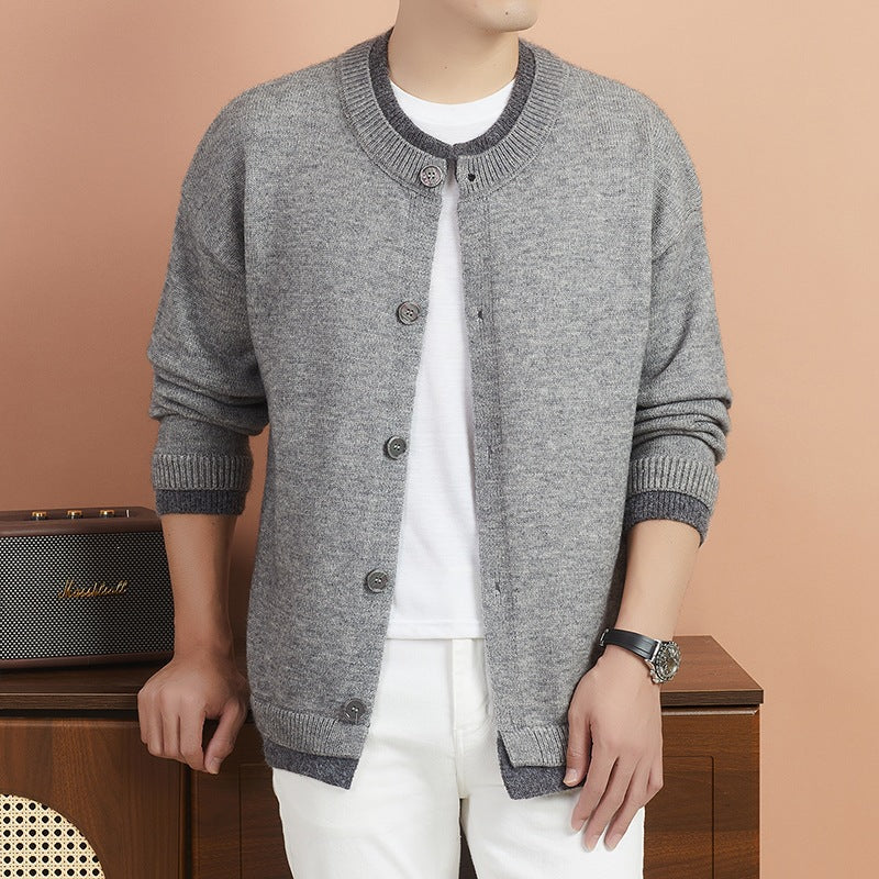 Damen Kurze Strickjacke mit Kontrastkragen und Knopfleiste Drune