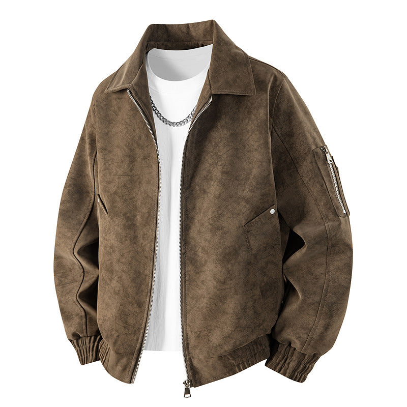 Herren Velourslederoptik Oversize-Bomberjacke mit Utility-Ärmeltasche & Pattentaschen Drune
