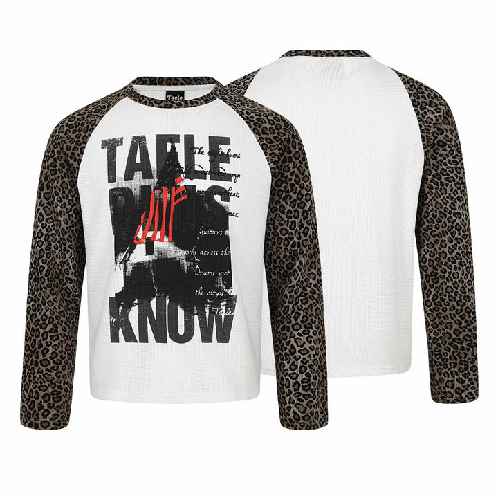 Damen Langarmshirt im Raglanstil mit Leopardenärmeln und Waffelstruktur Drune