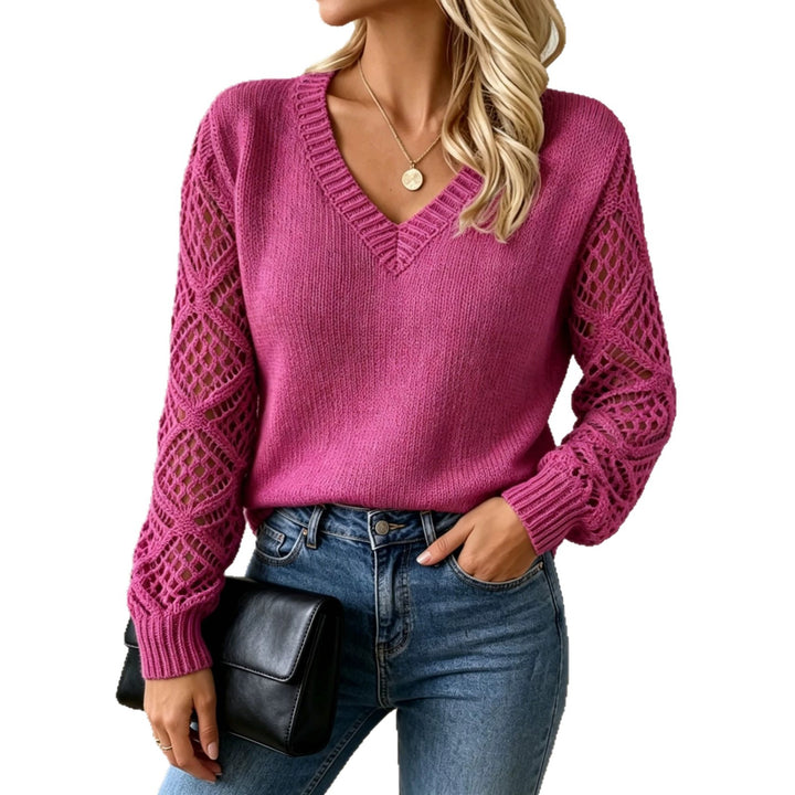 Damen Kuschelstrickpullover mit V‑Ausschnitt und Durchbruchärmeln Drune