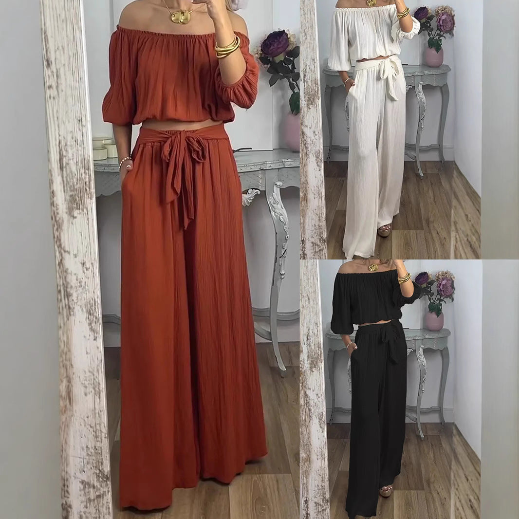 Damen Weites Hosenensemble mit raffiniertem Crop-Oberteil Drune