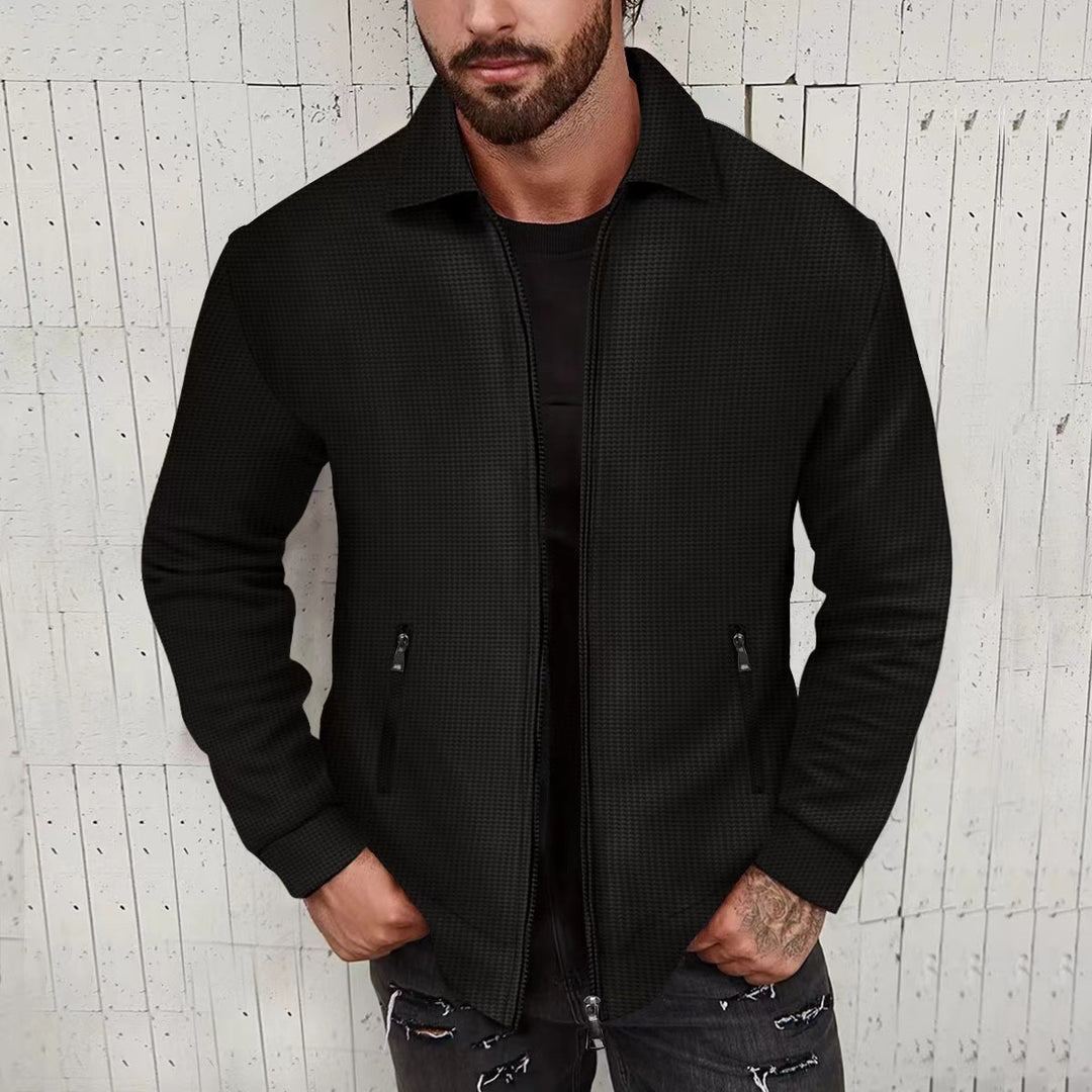 Herren Leichte Struktur-Reißverschluss-Übergangsjacke mit Kentkragen und Reißverschlusstaschen Drune