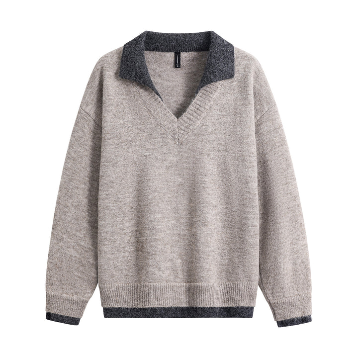Herren Oversize-Pullover mit kontrastierendem Kragen, V‑Ausschnitt und weichem Fleeceinnenfutter Drune