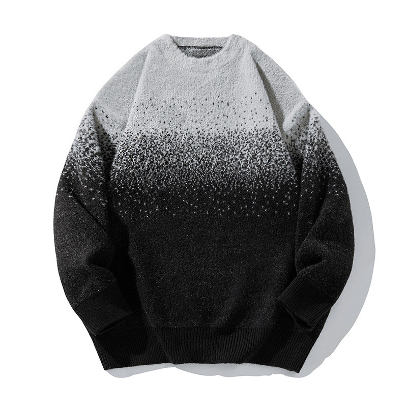 Unisex Weicher Oversize-Strickpullover mit Dip‑Dye‑Verlauf, Bouclé‑Struktur und geripptem Saum Drune