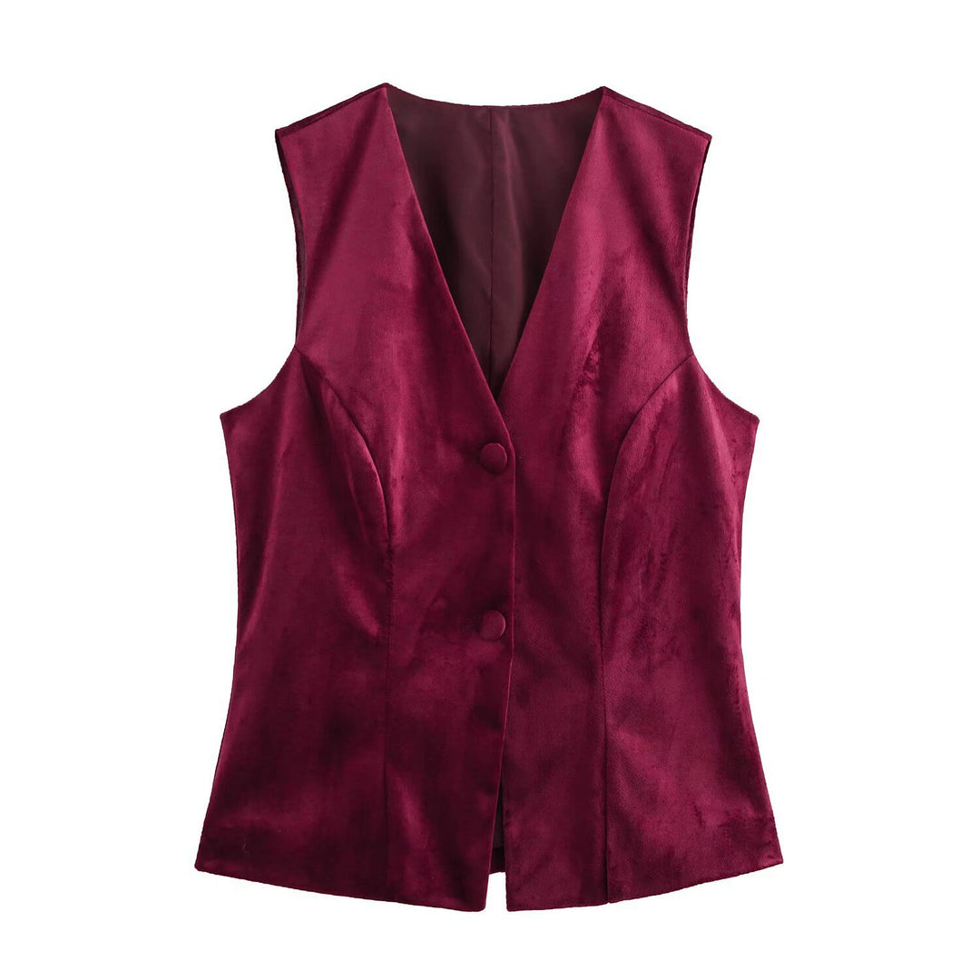 Damen Elegante Satin-Weste mit tailliertem Schnitt und Knopfdetails Drune