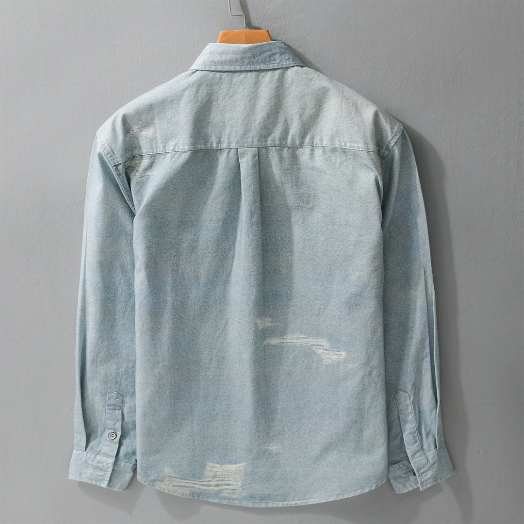 Herren Denim-Overshirt mit Used‑Effekt und Brusttasche Drune
